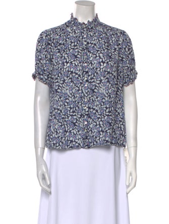 The Great Printed Mock Neck Button-Up Top