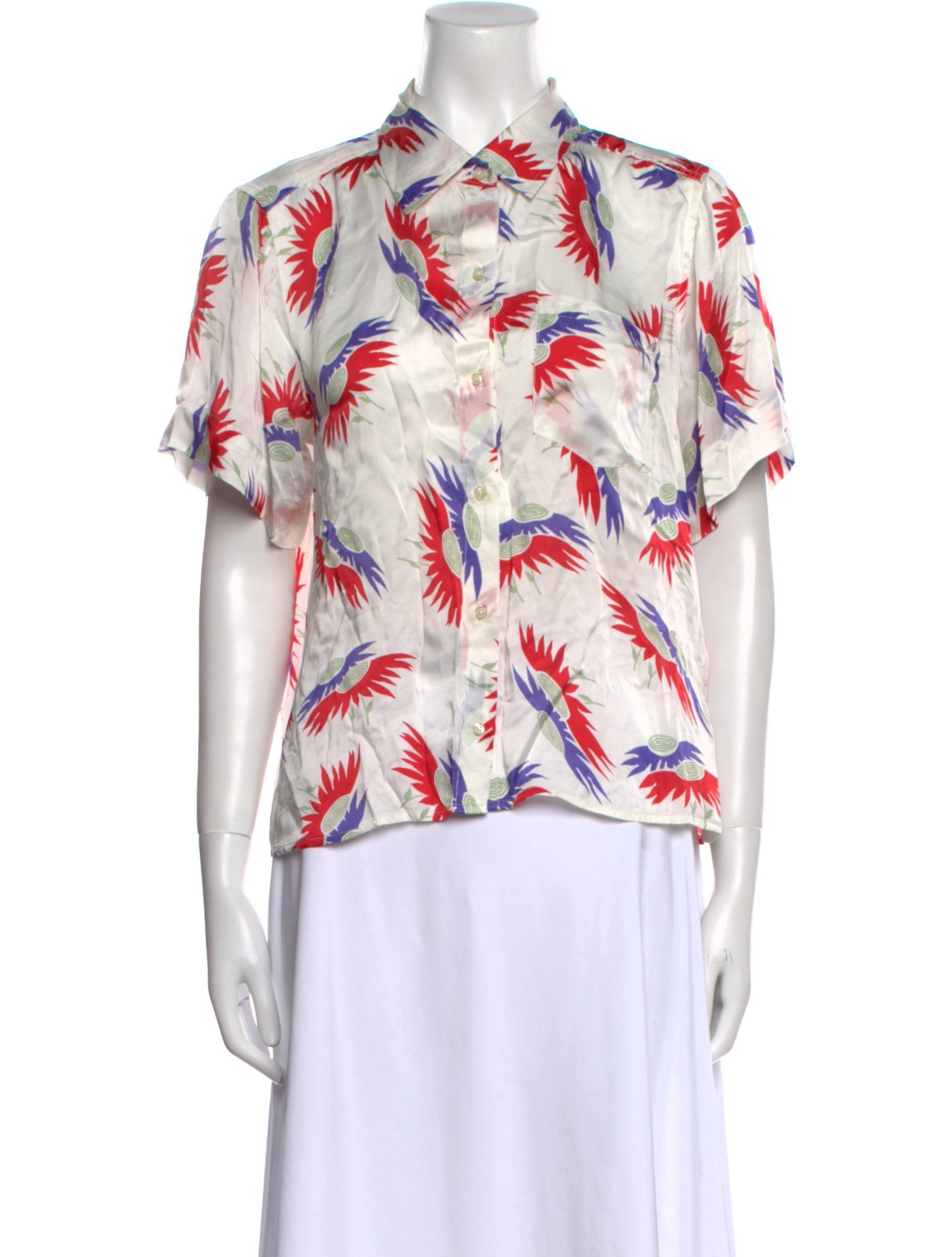 The Great Printed Short Sleeve Button-Up Top