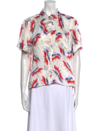 The Great Printed Short Sleeve Button-Up Top