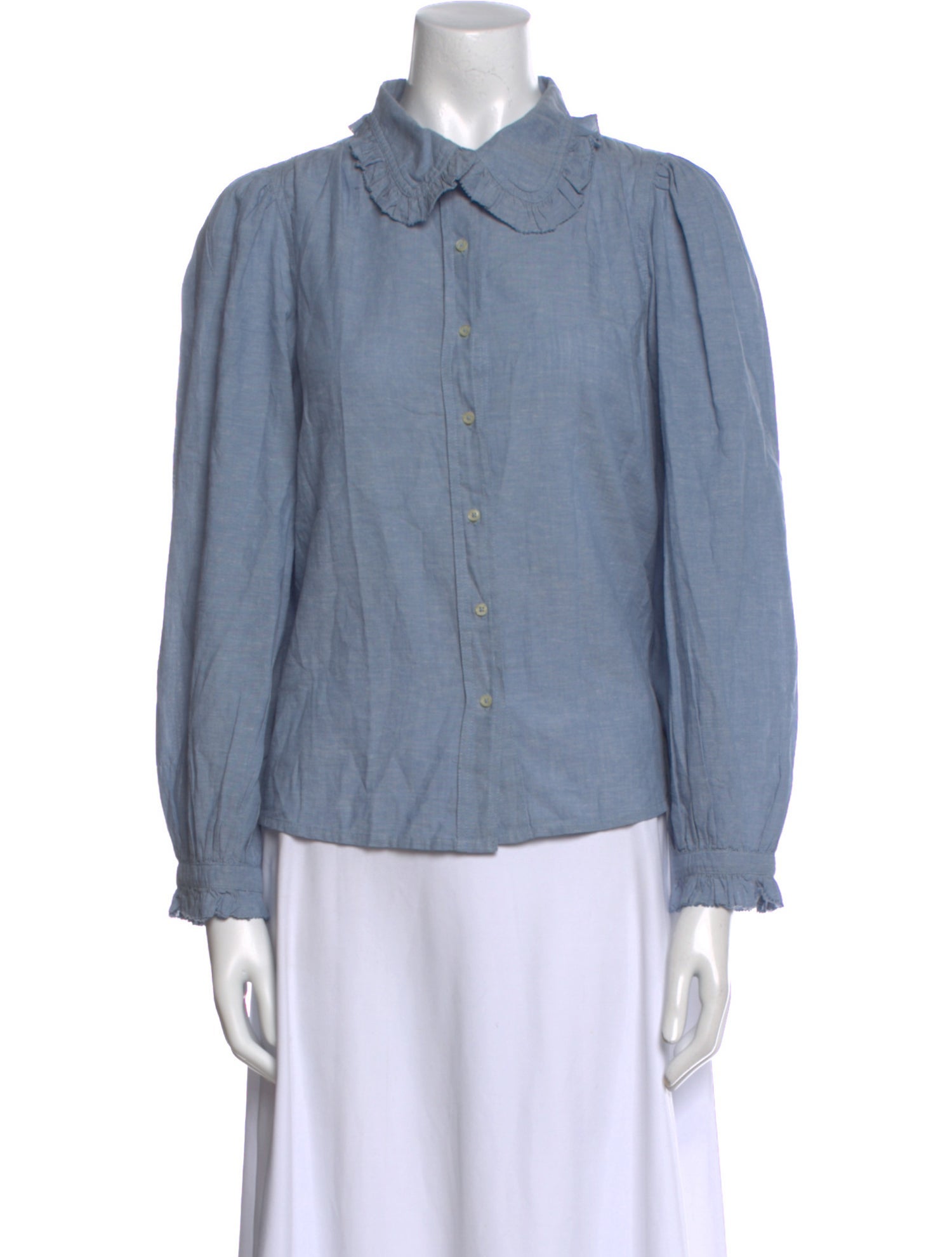 The Great Mock Neck Long Sleeve Button-Up Top