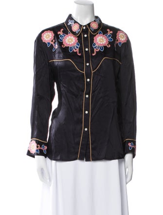 The Great Printed Long Sleeve Button-Up Top