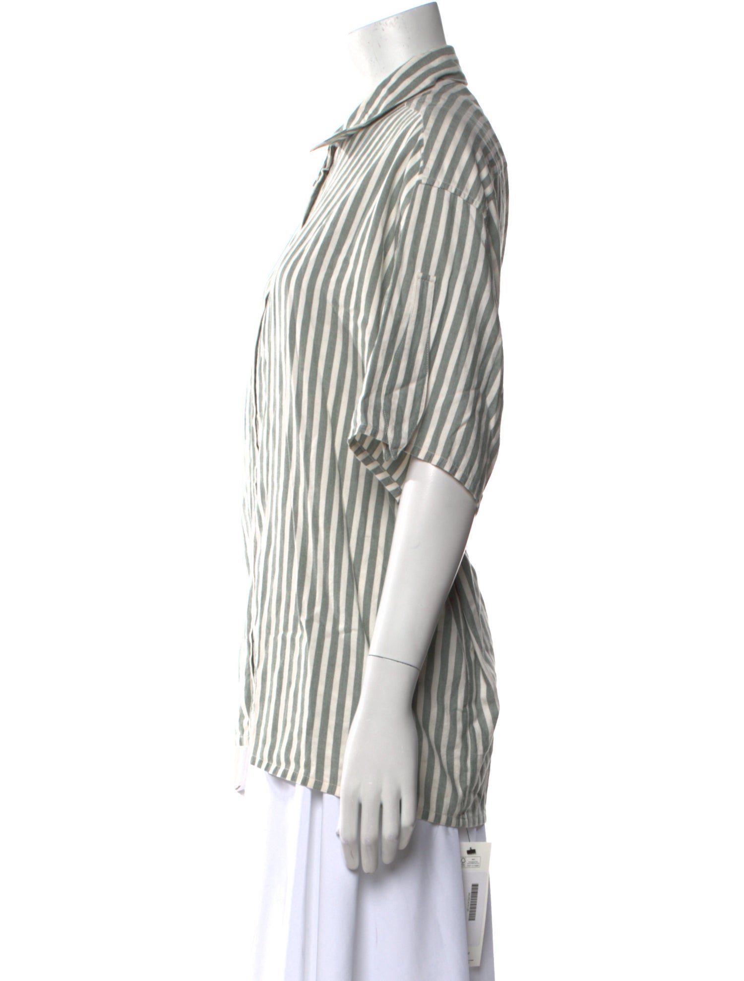 The Great Striped Short Sleeve Button-Up Top