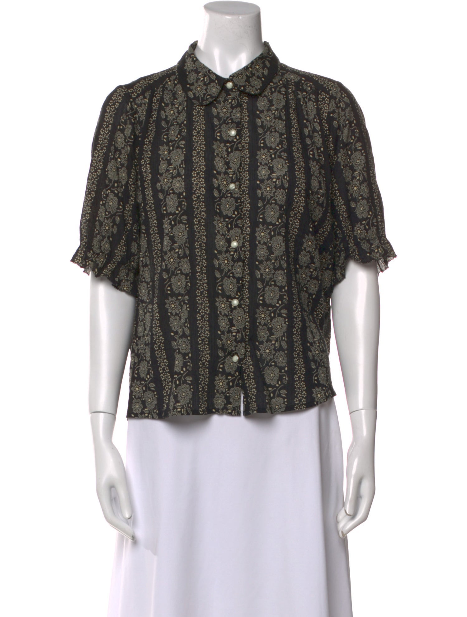 The Great Floral Print Short Sleeve Button-Up Top