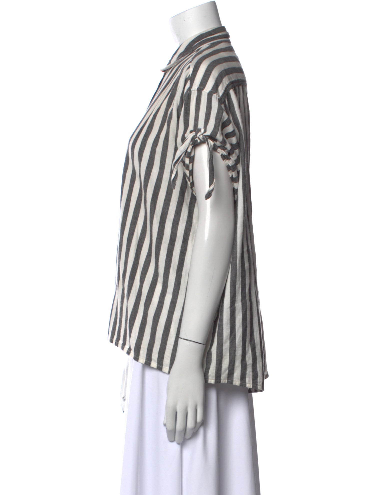 The Great Striped Short Sleeve Button-Up Top