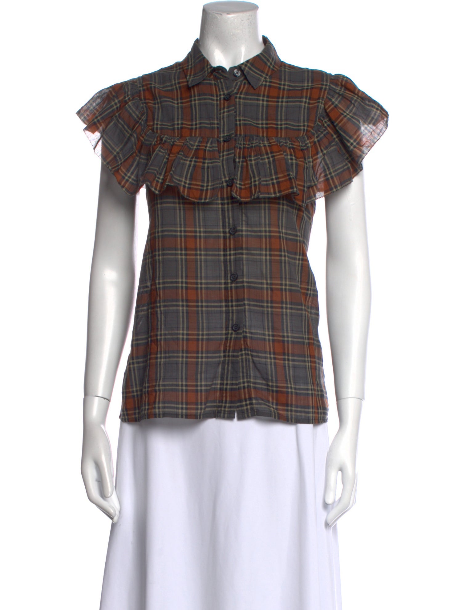 The Great Plaid Print Short Sleeve Button-Up Top