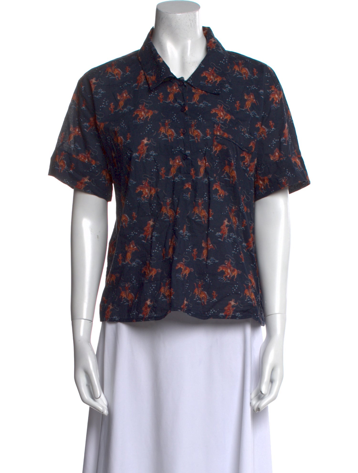 The Great Floral Print Short Sleeve Button-Up Top
