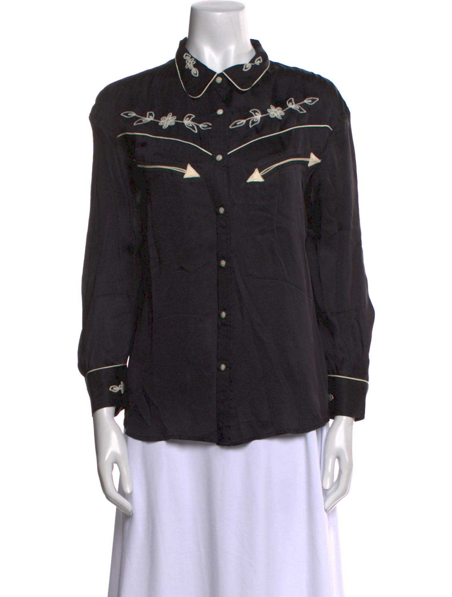 The Great Printed Three-Quarter Sleeve Button-Up Top