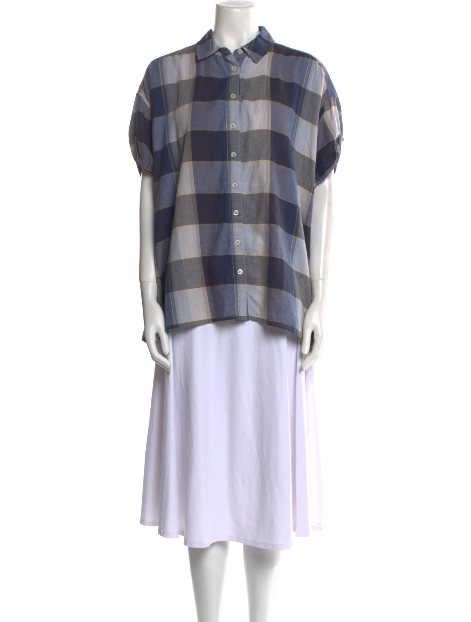 The Great Plaid Print Short Sleeve Button-Up Top