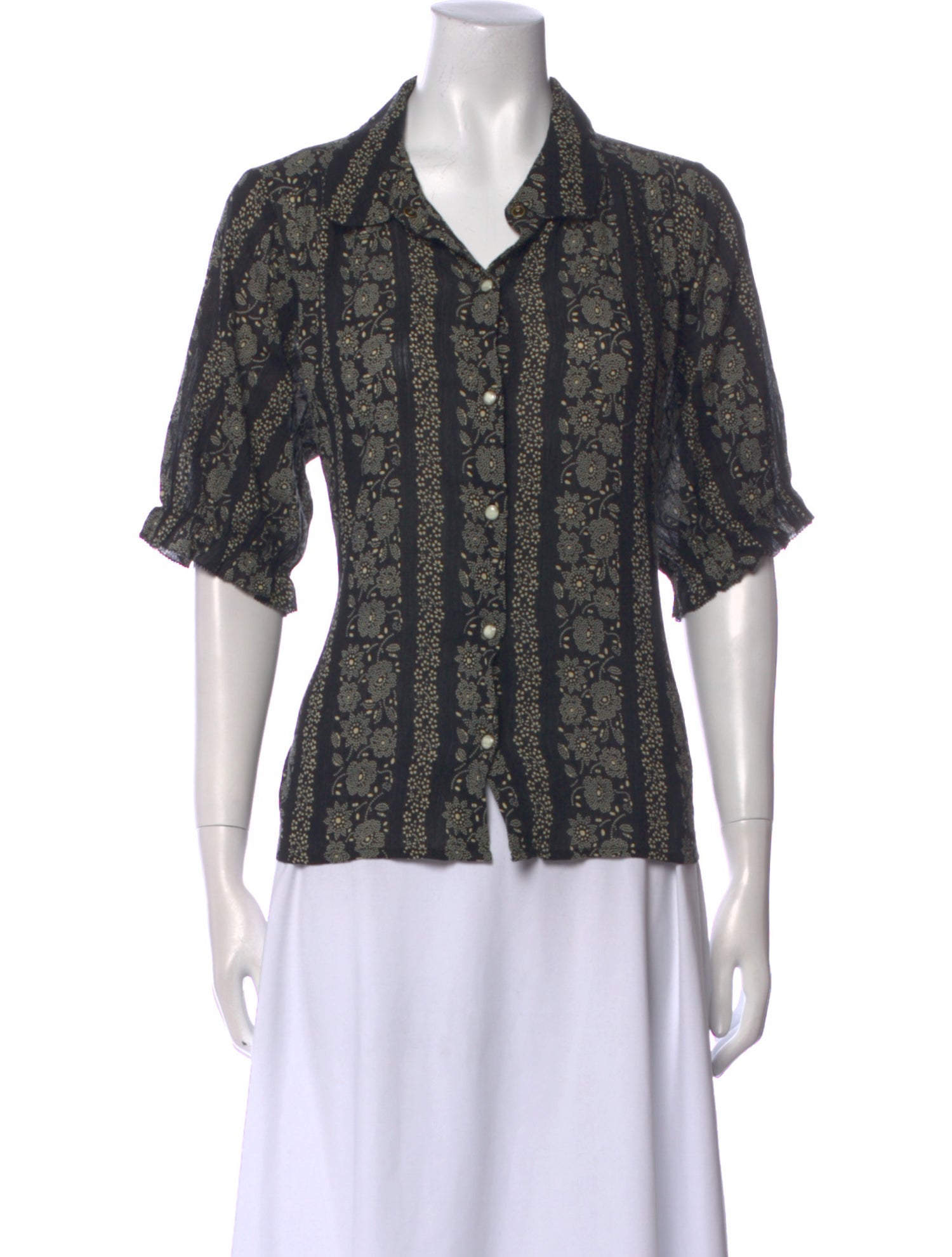 The Great Floral Print Short Sleeve Button-Up Top