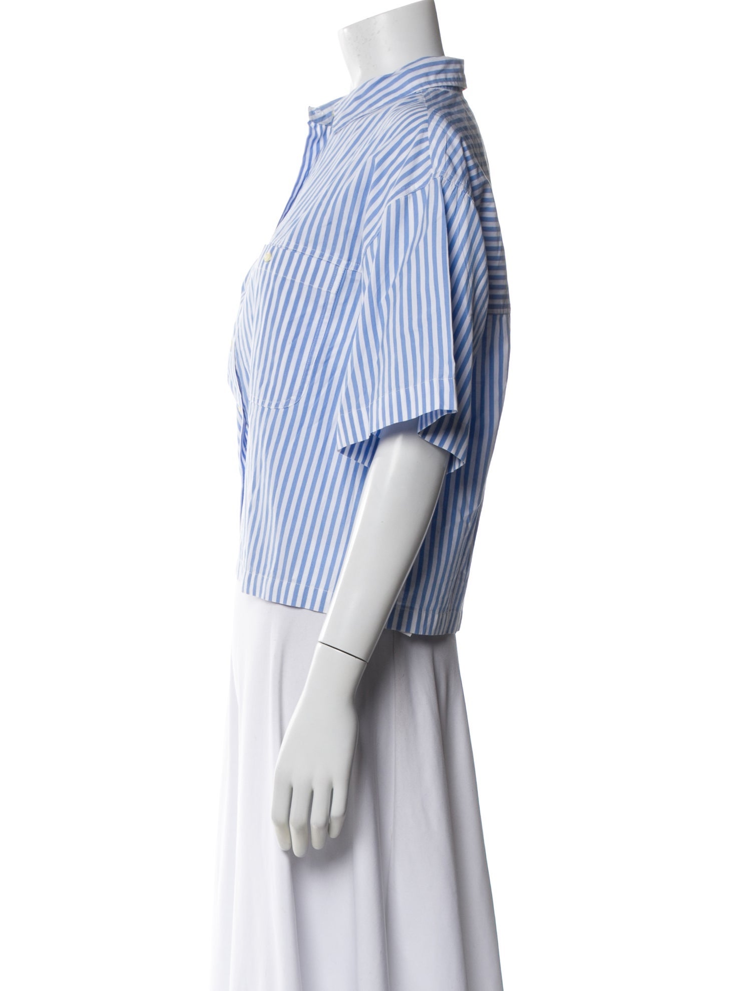 The Great Striped Short Sleeve Button-Up Top