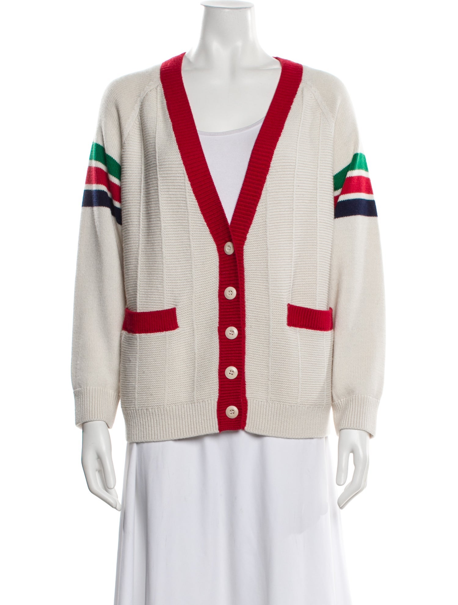 The Great Striped V-Neck Sweater