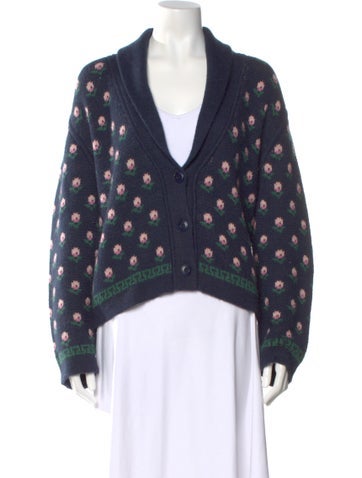 Pre-owned The Great Floral Print V-neck Sweater In Blue