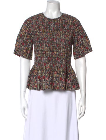 Pre-owned The Great Floral Print Crew Neck Top In Neutral