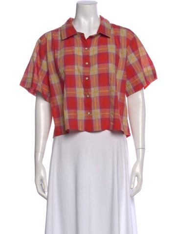Pre-owned The Great Plaid Print Short Sleeve Crop Top In Red