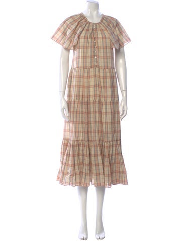 Pre-owned The Great Plaid Print Midi Length Dress In Neutral