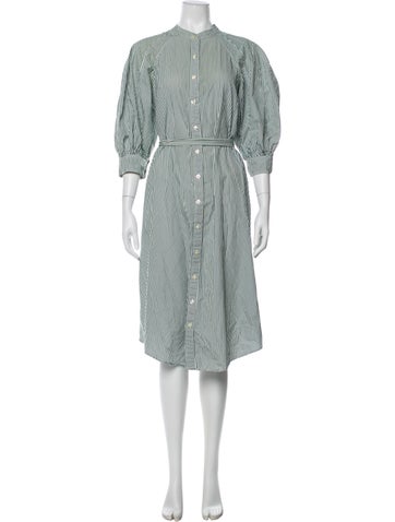 Pre-owned The Great Striped Midi Length Dress In Green