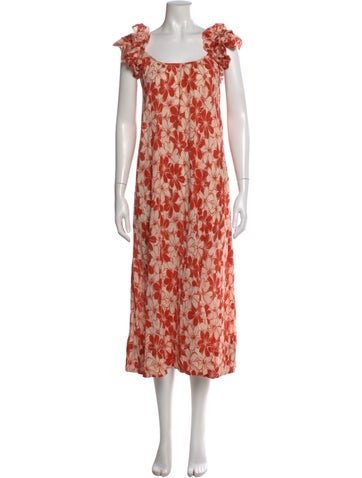 Pre-owned The Great Floral Print Midi Length Dress In White