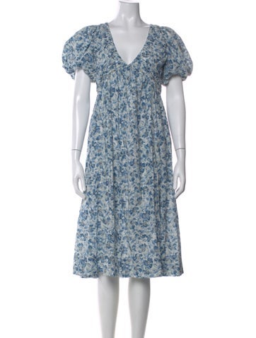 Pre-owned The Great Floral Print Midi Length Dress In Blue