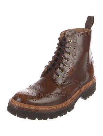 Grenson Leather Lasercut Accents Combat Boots