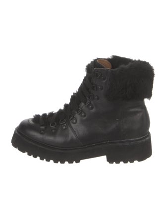 Grenson Leather Fur Trim Combat Boots