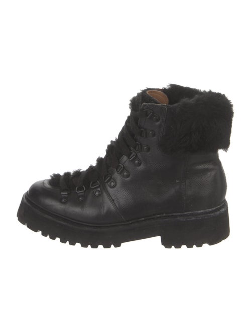 Grenson Leather Fur Trim Combat Boots