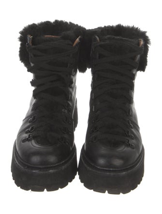 Grenson Leather Fur Trim Combat Boots