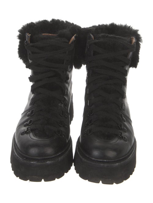 Grenson Leather Fur Trim Combat Boots