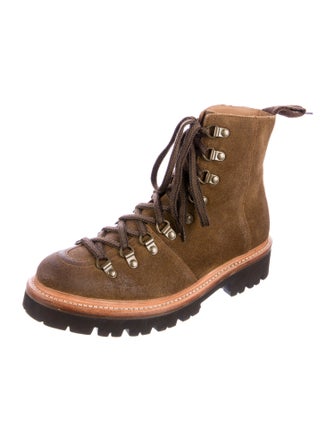 Grenson Suede Colorblock Pattern Combat Boots