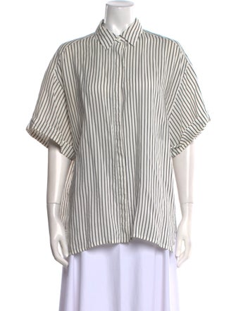 Grey by Jason Wu Linen Striped Button-Up Top