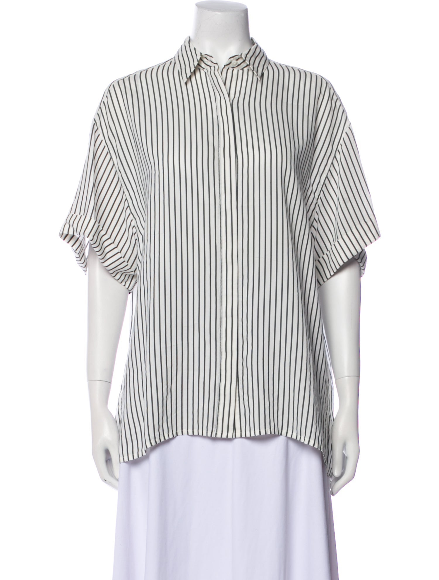 Grey by Jason Wu Striped Short Sleeve Button-Up Top