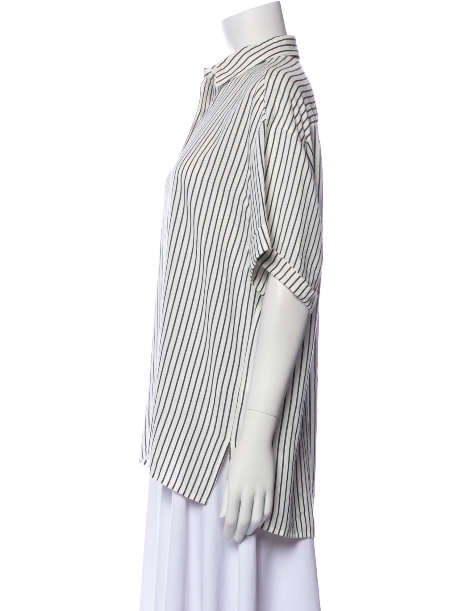 Grey by Jason Wu Striped Short Sleeve Button-Up Top