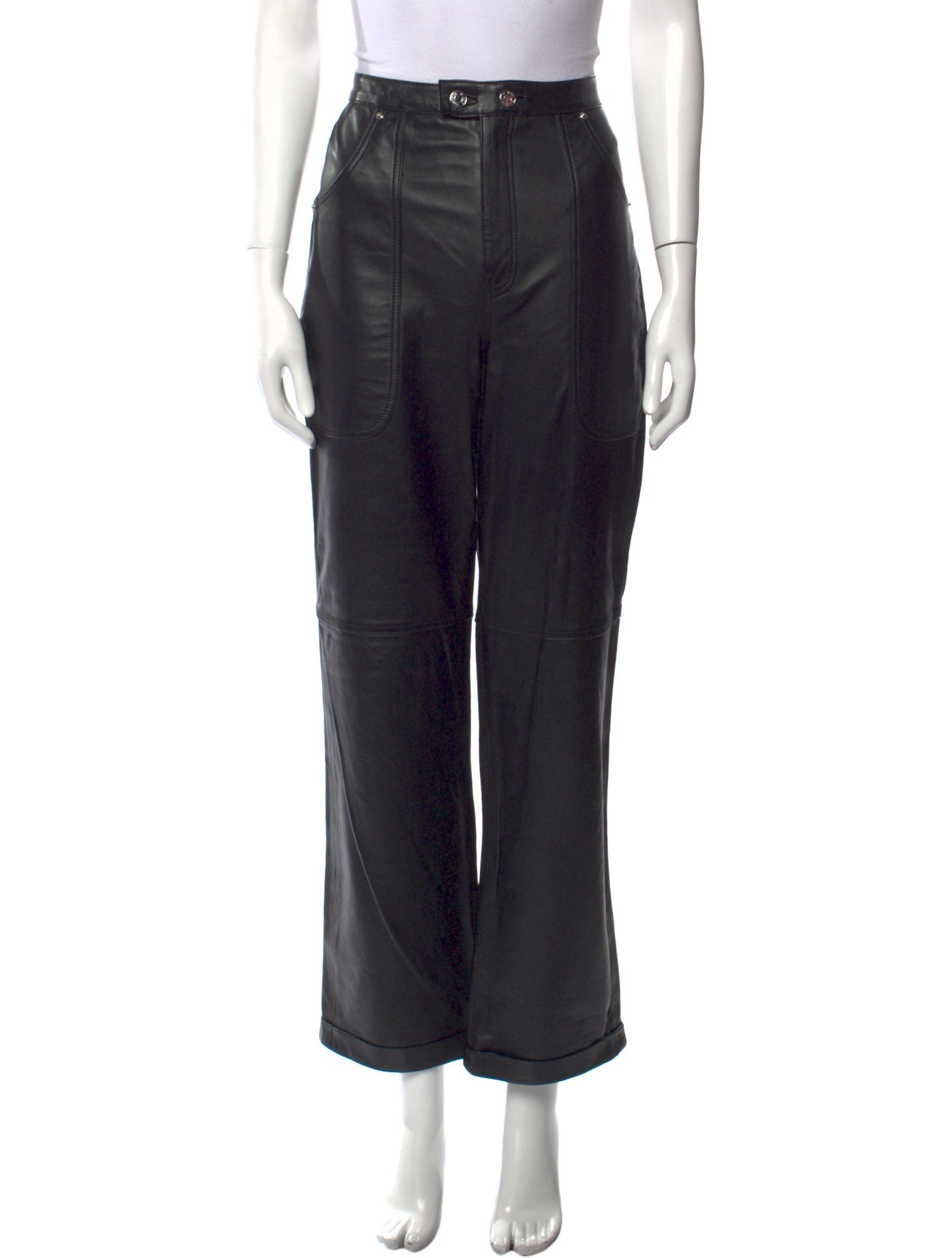 GRLFRND Leather Straight Leg Pants