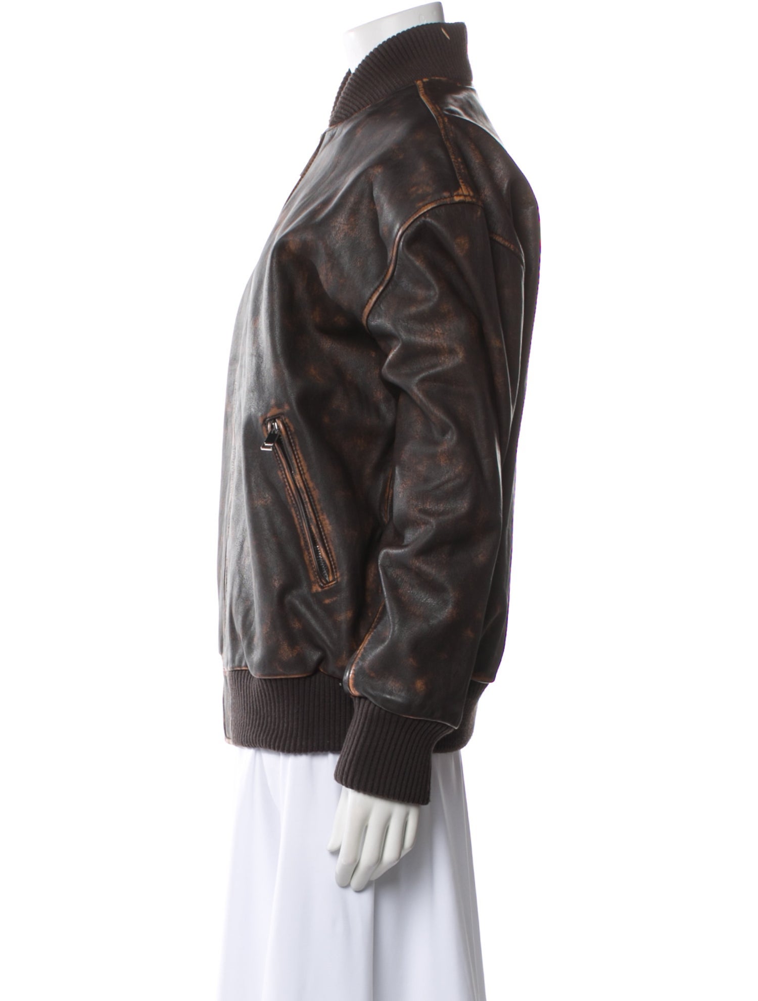 GRLFRND Leather Tie-Dye Print Bomber Jacket