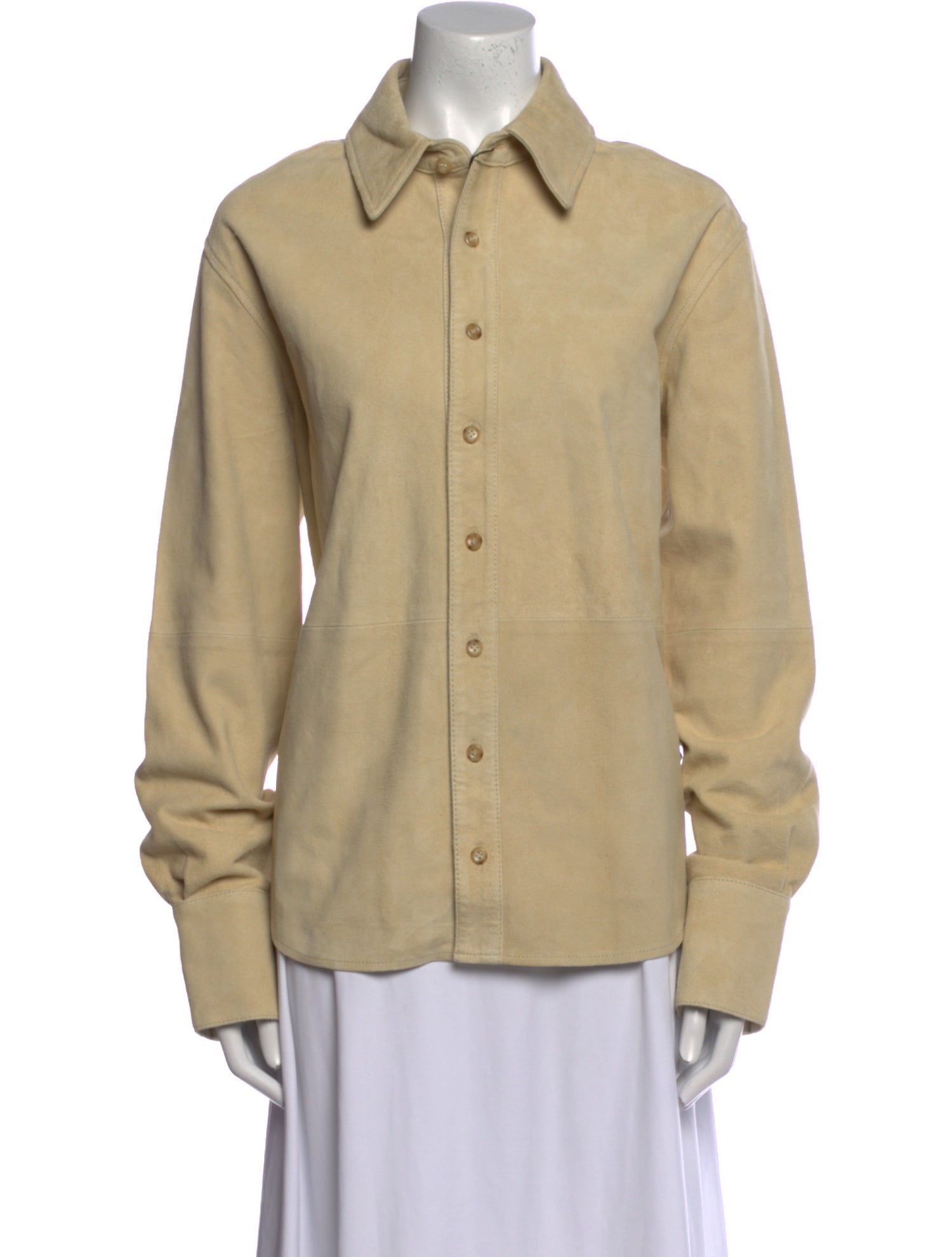 GRLFRND Goat Leather Long Sleeve Button-Up Top