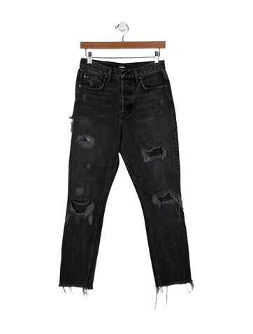 Pre-owned Grlfrnd Mid-rise Straight Leg Jeans In Black