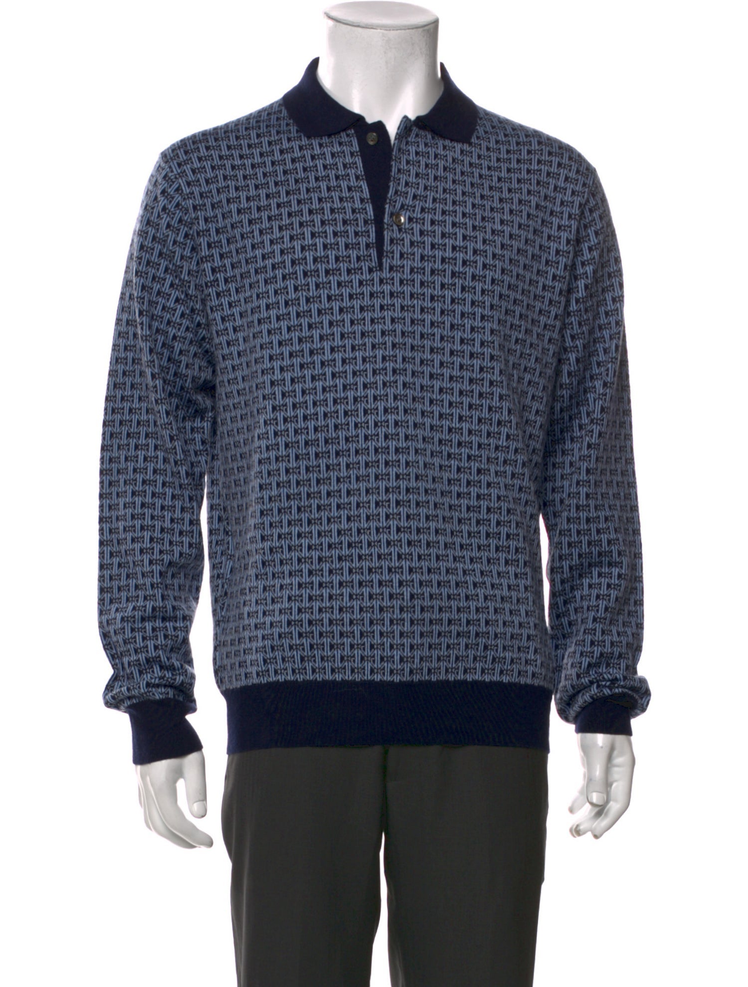 Greyson Wool Plaid Print Polo Sweater