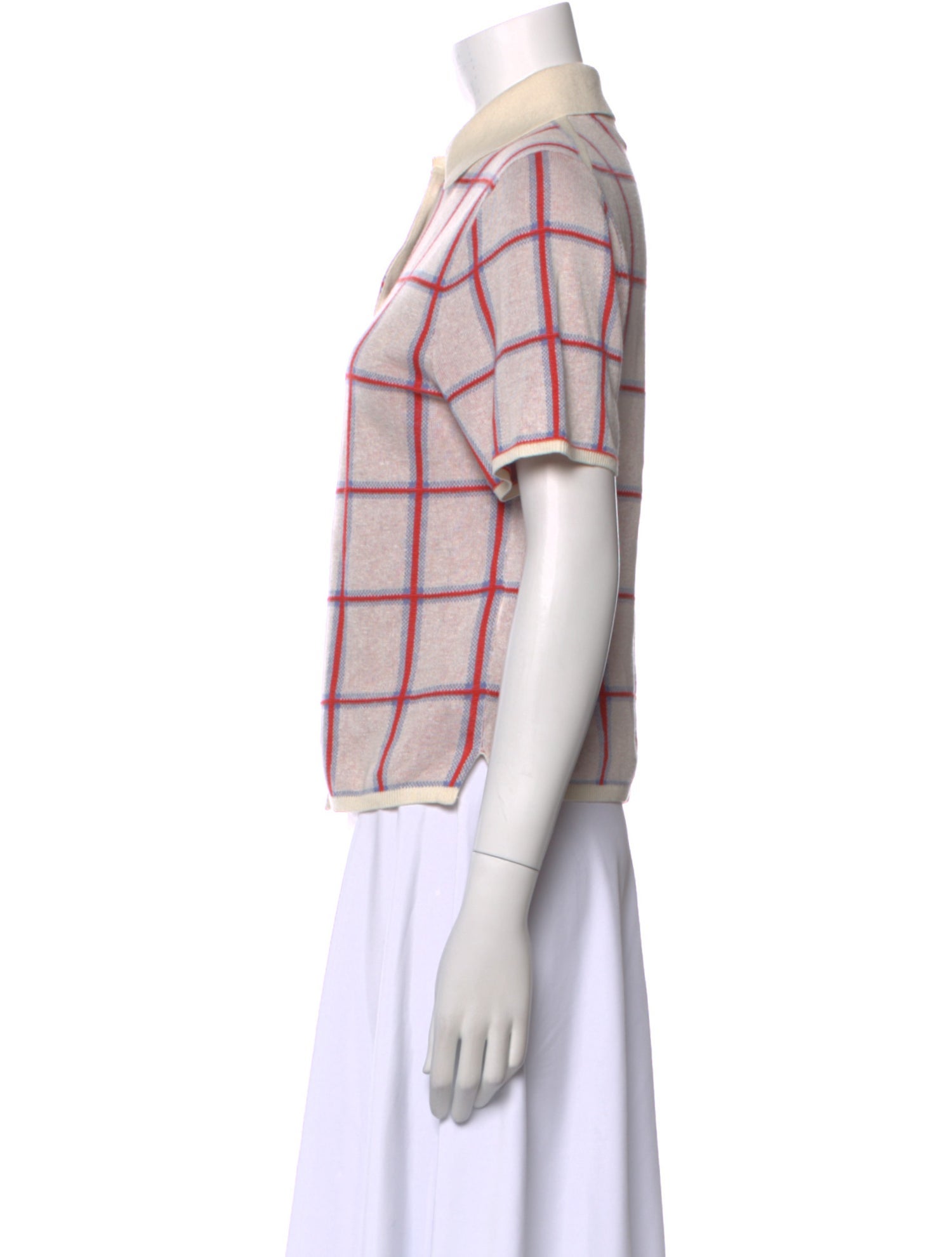 Guest in Residence Silk Plaid Print Button-Up Top