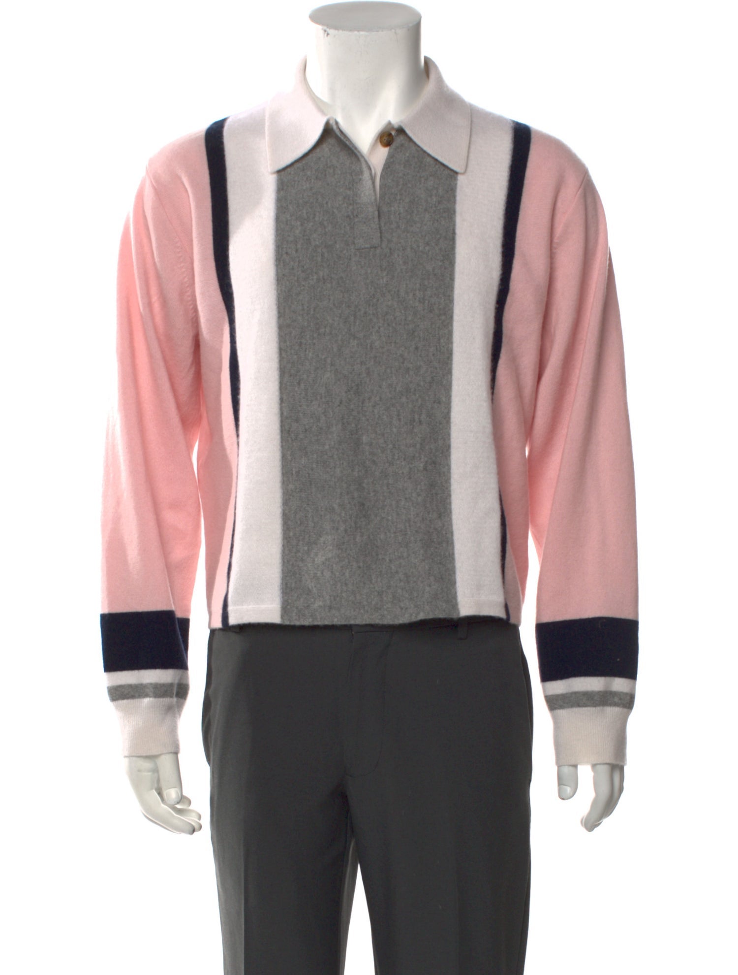 Guest in Residence Cashmere Colorblock Pattern Polo Sweater