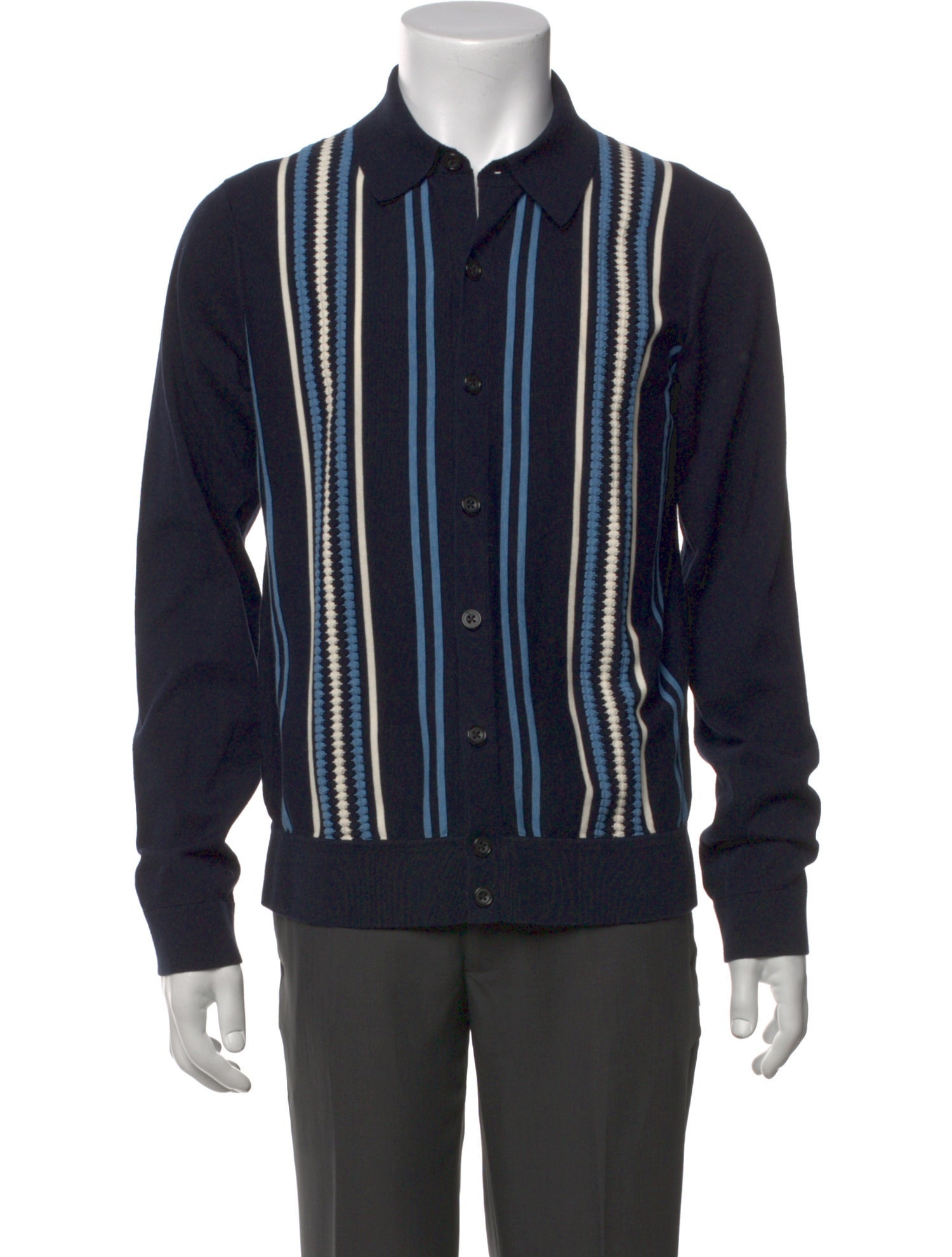 Guest in Residence Striped Collar Polo Sweater