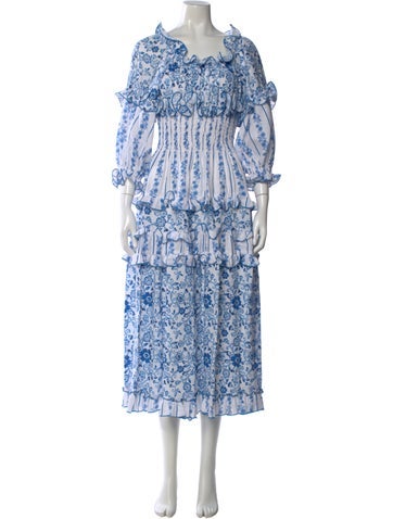 Pre-owned Gül Hürgel Linen Long Dress In Blue