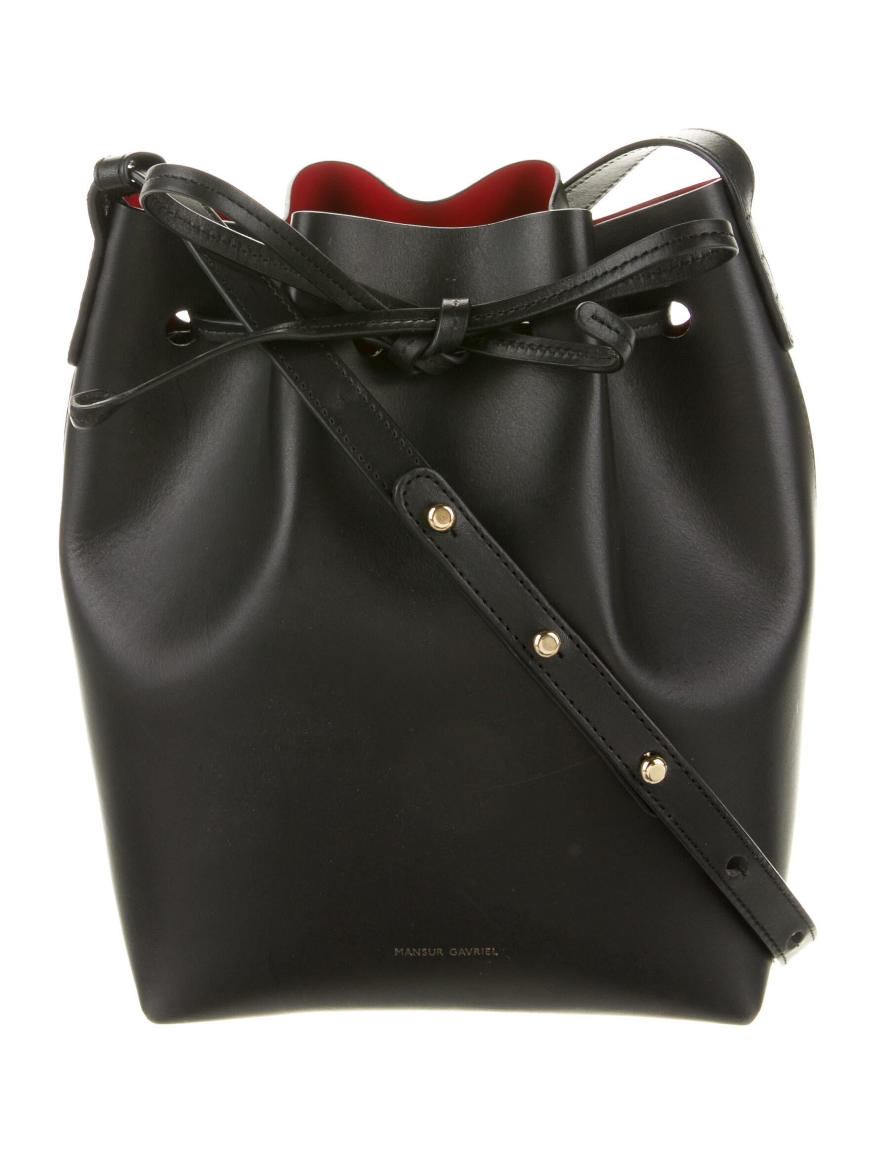 Mansur Gavriel Leather Drawstring Bucket Bag Black Bucket Bags