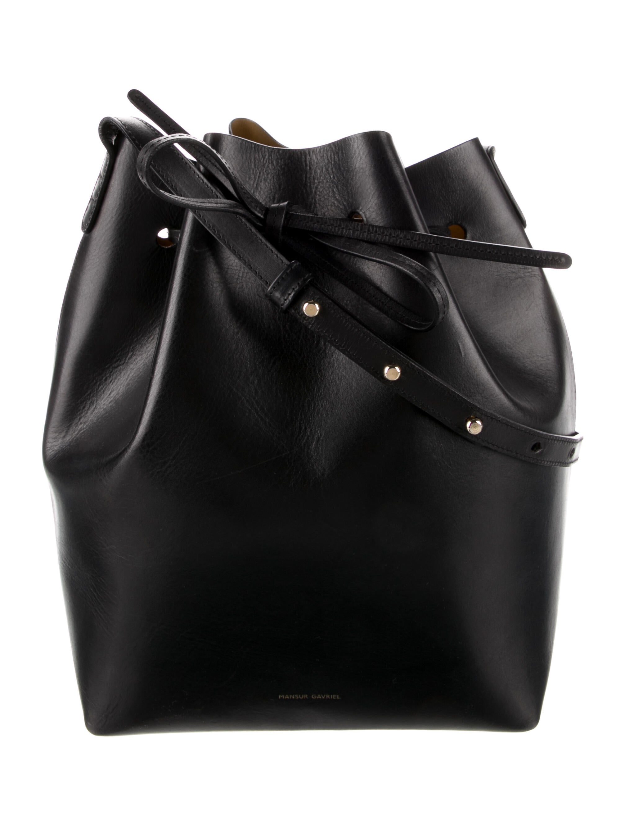 Mansur Gavriel Solid Leather Bucket Bag Black Bucket Bags, Handbags