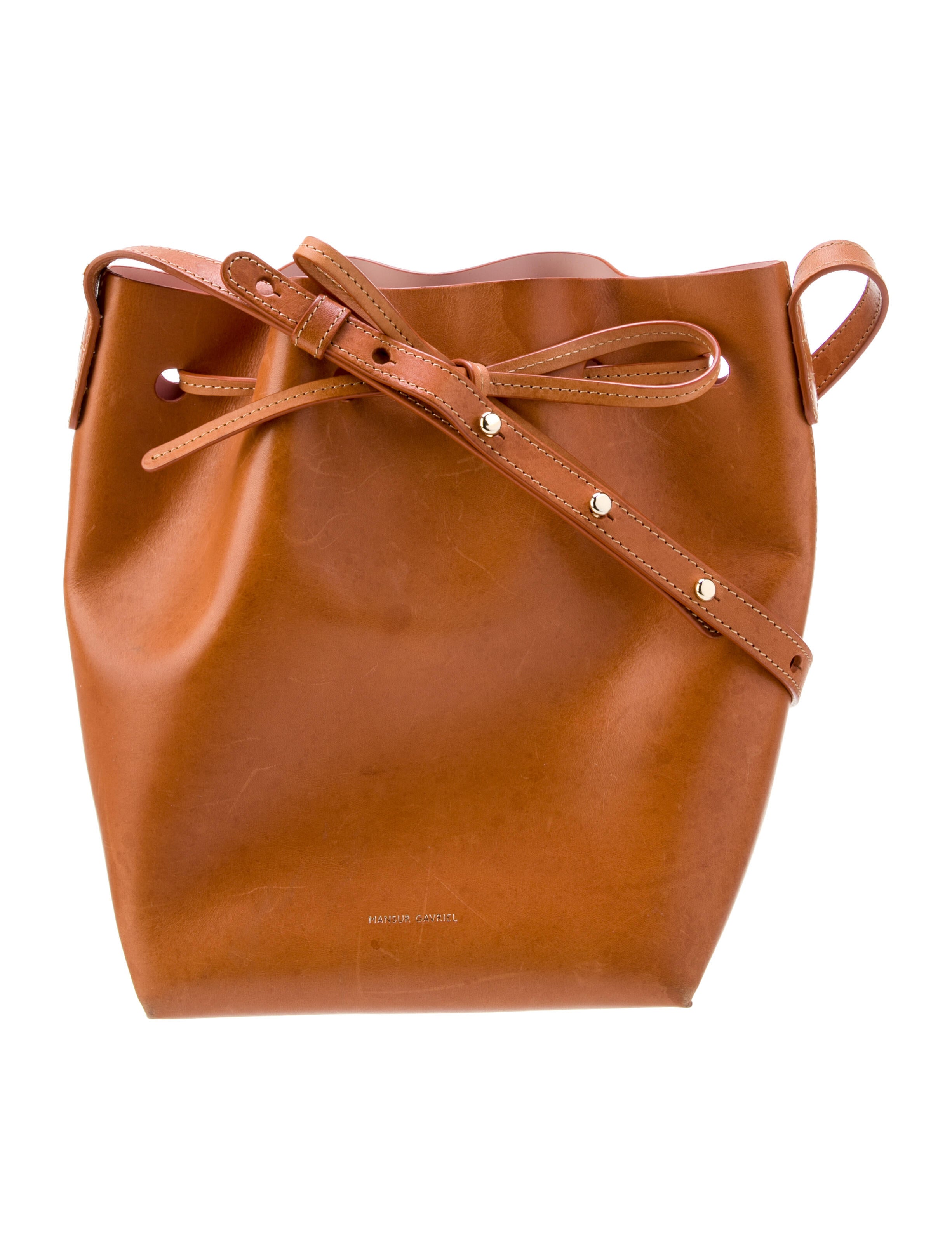Mansur Gavriel Leather Drawstring Bucket Bag Pink Bucket Bags