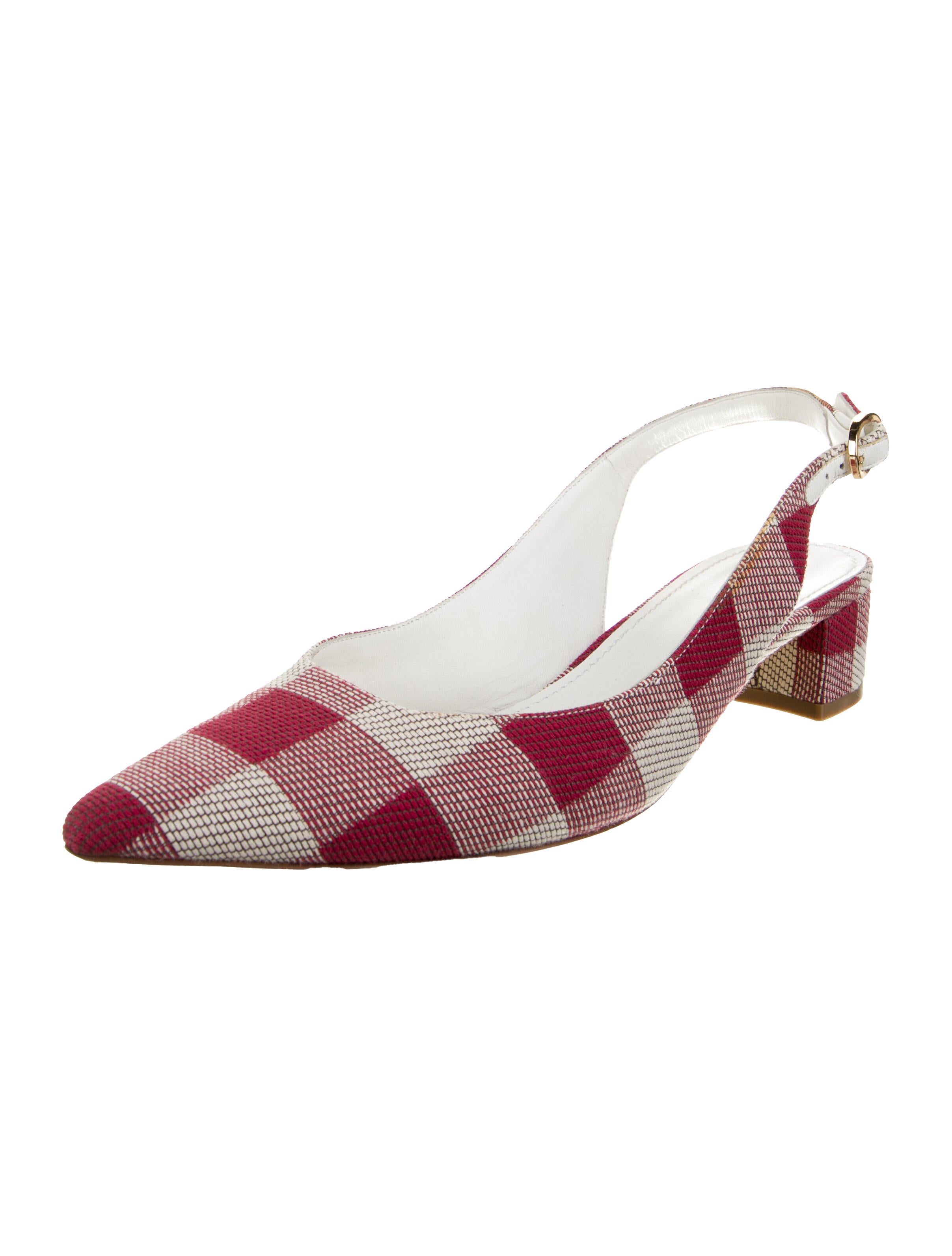Mansur Gavriel Canvas Plaid Print Slingback Pumps