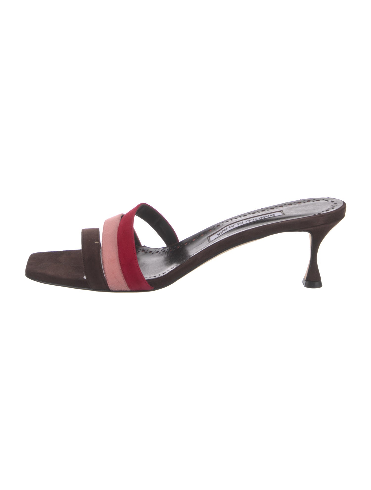 Manolo Blahnik Suede Colorblock Pattern Slides