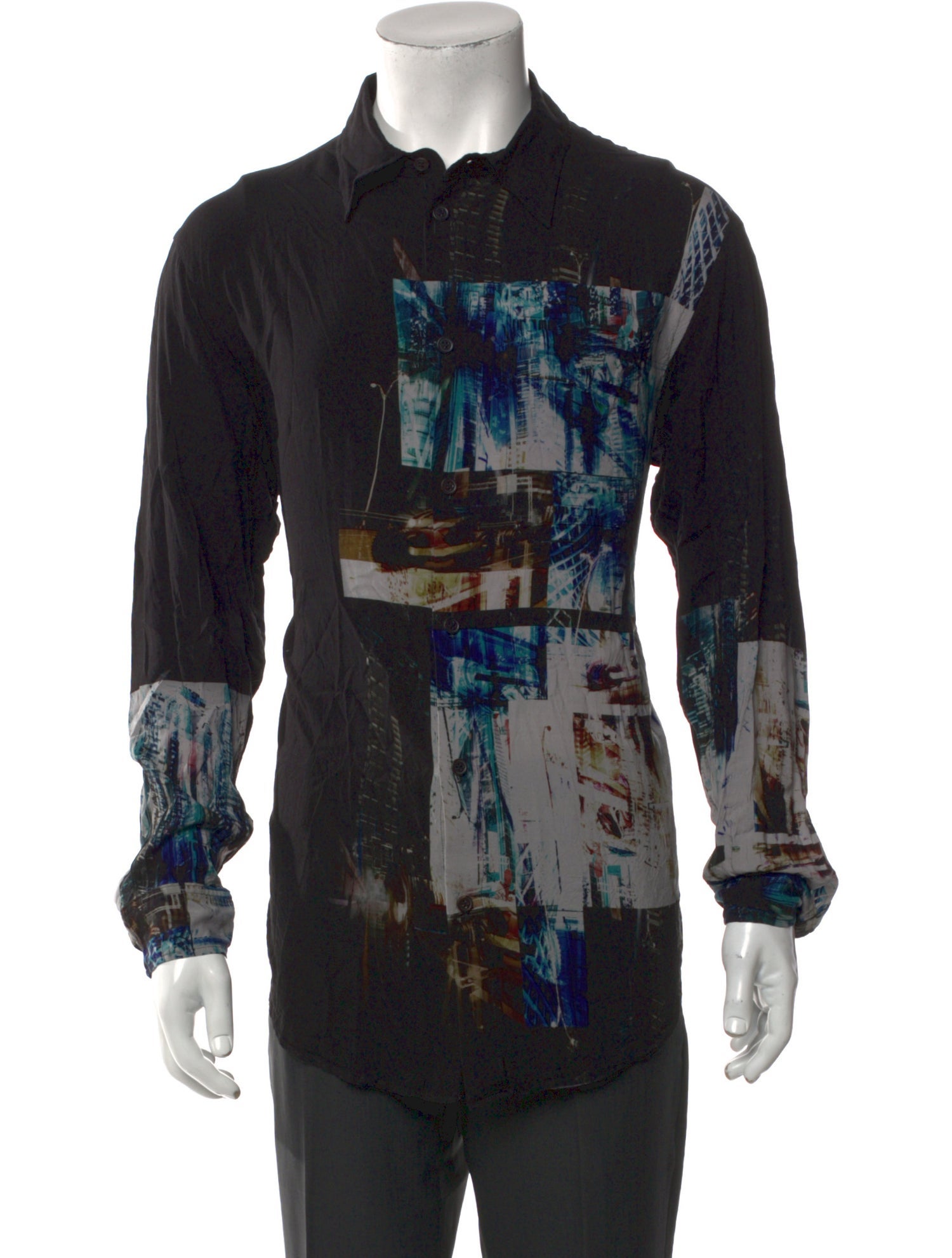 Ground Y by Yohji Yamamoto Graphic Print Long Sleeve Denim Shirt