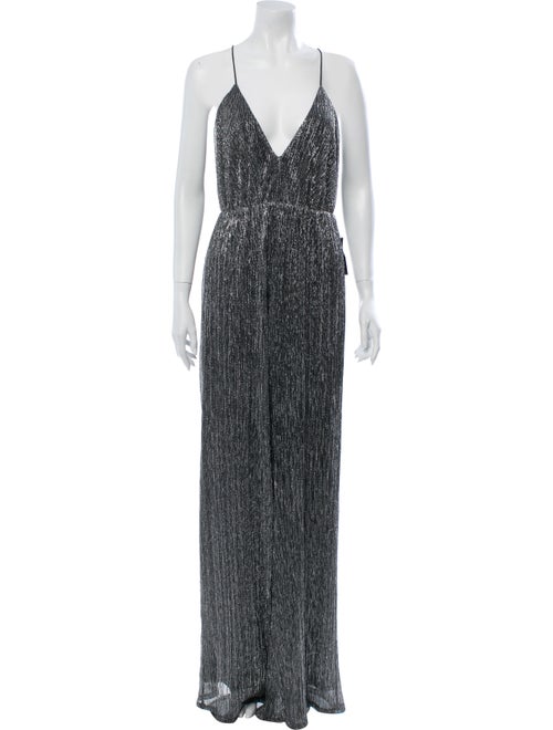 Halston Heritage Striped Plunge Neckline Jumpsuit