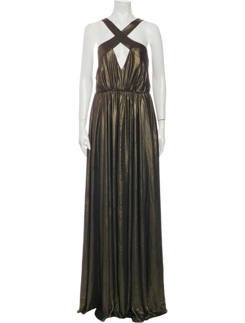 Halston Heritage Halterneck Long Dress Gold