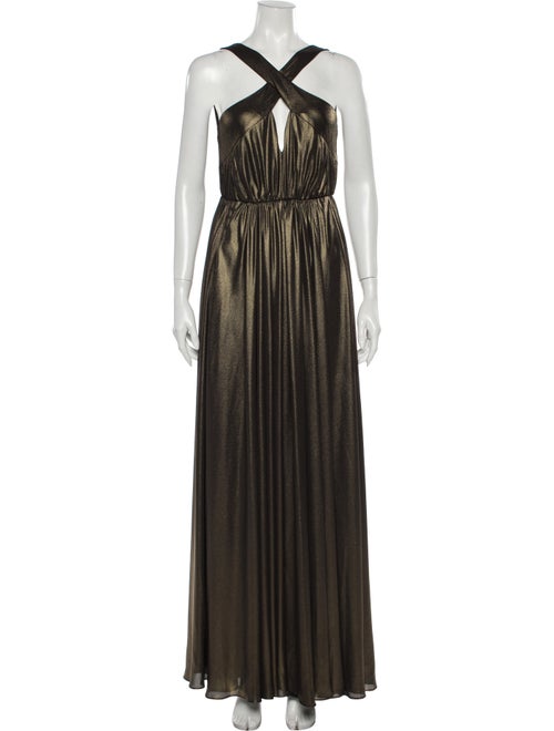 Halston Heritage Halterneck Long Dress Gold