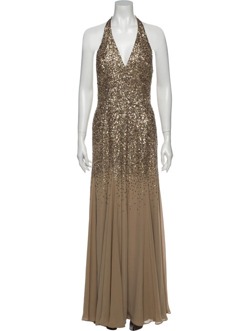 Halston Heritage Halterneck Long Dress Gold